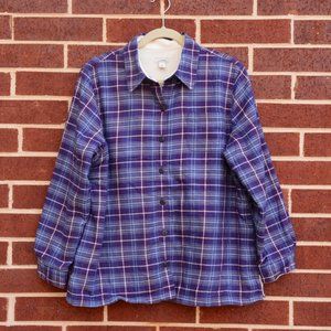 LL Bean Womens Fleece Lined Flannel Purple Plaid Shirt Size Petite Large
